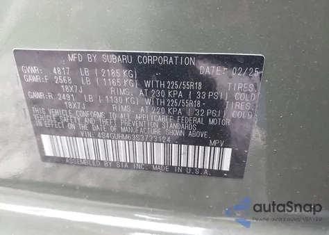 2025 Subaru Crosstrek Limited z USA, uszkodzony, nr VIN 4S4GUHM63S3733124